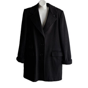 Talbots Black Pea Coat with Notched Lapels and Structured Fabric